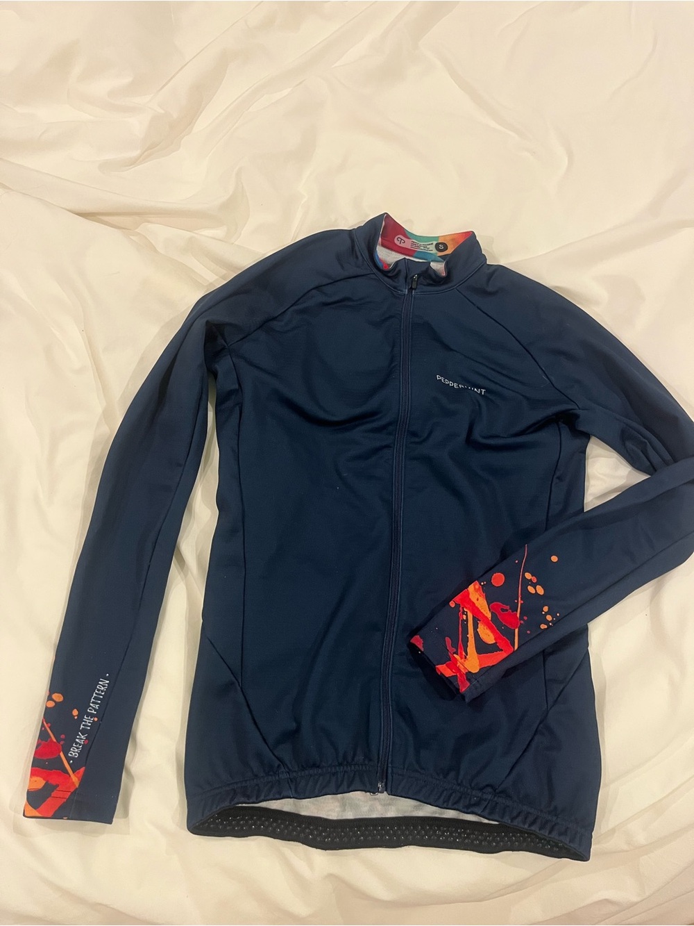 Peppermint Navy Woman Thermal Jacket / Jersey with Red & Orange Accents